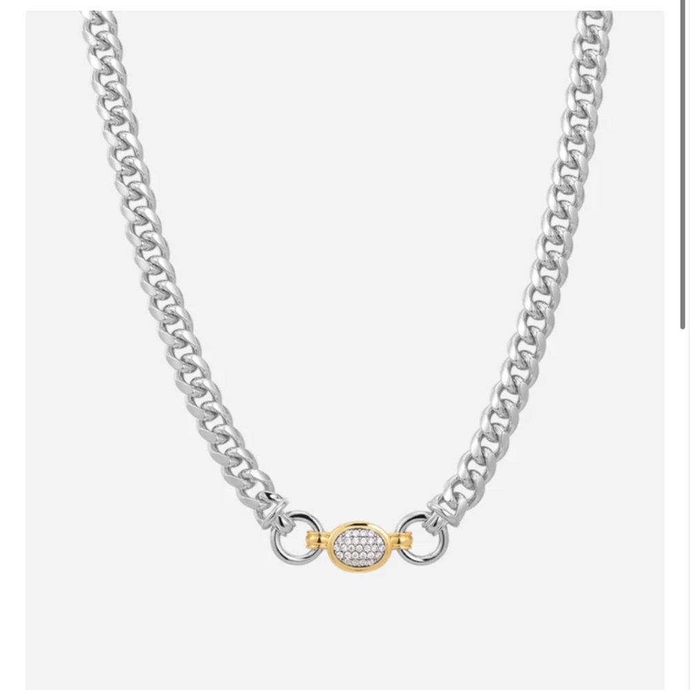 LUV AJ The Pave Oval Link Necklace in Silver